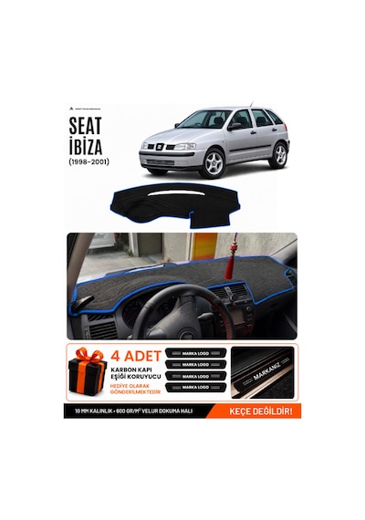 Seat Ibıza 1998-2001 Uyumlu Torpido Koruma, Torpido Örtüsü, Torpido Kılıfı - Siyah Mavi
