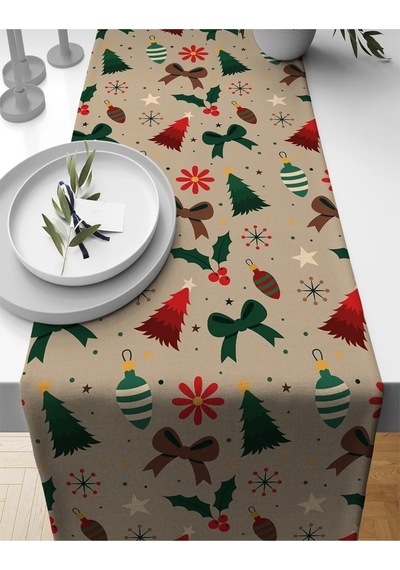 Yılbaşı Desen Runner Christmas Yeniyıl Runner 40 X 140 - 2 Adet Renkli