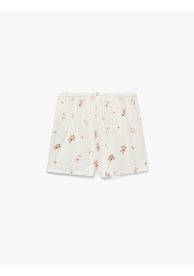 Koton Dantel Detaylı Rahat Kesim Ayıcık Baskılı Şort Pijama Altı Bej Desenli 7wlk80013mk Ekru