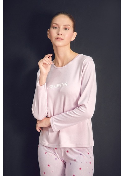 Fullamoda Yazı Baskılı Bisiklet Yaka 2 Li Pijama Takımı 24mıcg631216551-lila LILA