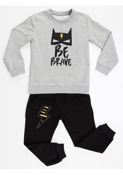 Denokids Cesur Erkek Çocuk Eşofman Takımı - Gri - Siyah