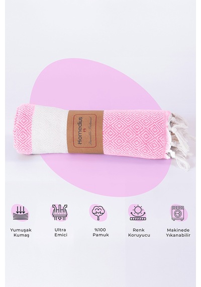 Elmas Desenli Diamond Pamuk Peştamal Banyo Ve Plaj Havlusu Pembe