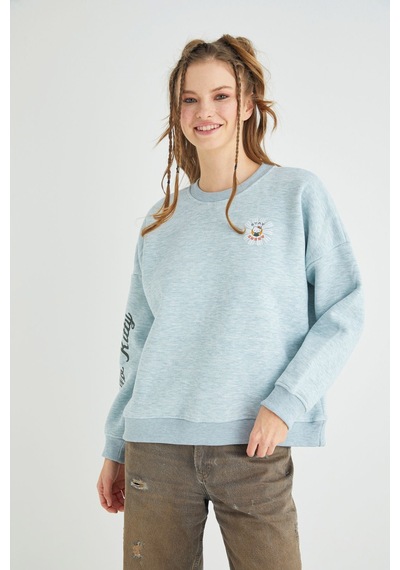 Hello Kitty Lisanslı Baskılı Fit Yeşil Sweatshirt Renkli
