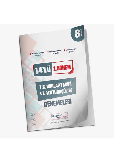8. Sınıf Pisagor 1. Dönem 14'lü T.C. İnkılap Tarihi ve Atatürkçülük Branş Denemeleri -  Zeka Küpü Yayınları
