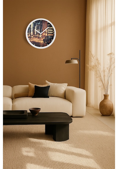 Klasik Araba Ve Gece Şehir Modern Duvar Saati - 25cm - Önü Camlı Beyaz Kasa - Sessiz Mekanizma-jh0779 Beyaz