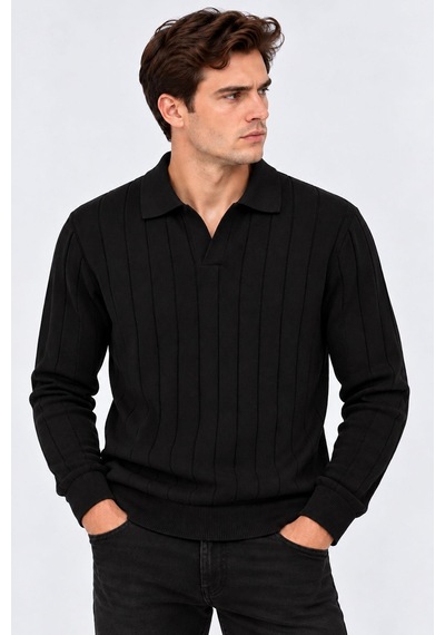 Classics Men Turbulance Slim Fit Erkek Polo Yaka Triko Kazak 7786 Siyah