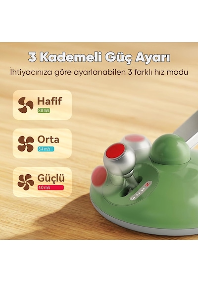 Q3 120 Salınımlı 3 Kademeli Led Işıklı Şarjlı Masaüstü Fan Vantilatör Retro Beyaz