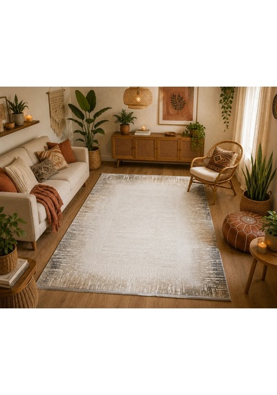 Hoom Rugs Sembol 2905 Gri Bej Akrilik Dayanıklı Makine Halısı Gri Bej Krem
