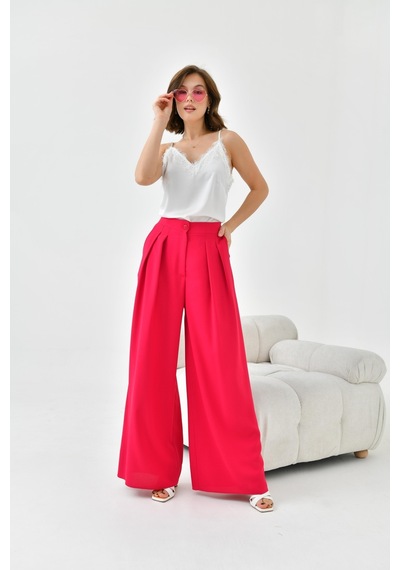 Ftz Women Kadın Lastikli Pleli Pantolon Fuşya 30762-Fuşya