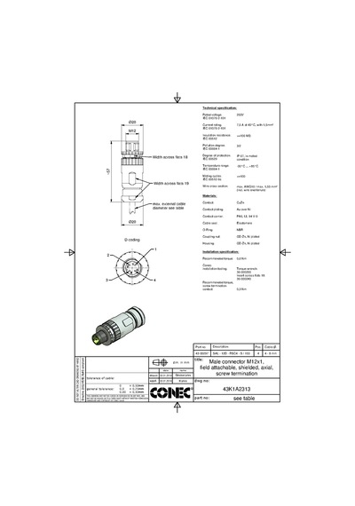 M12 4 Pin Erkek D-Code Düz Profinet Konnektörü Conec 43-00161