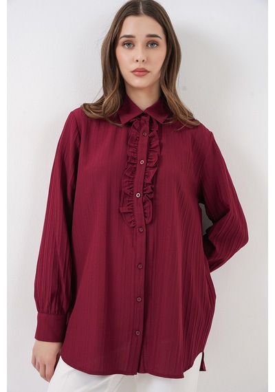 Bigdart Fırfırlı Uzun Gömlek Tunik 5953 - Bordo