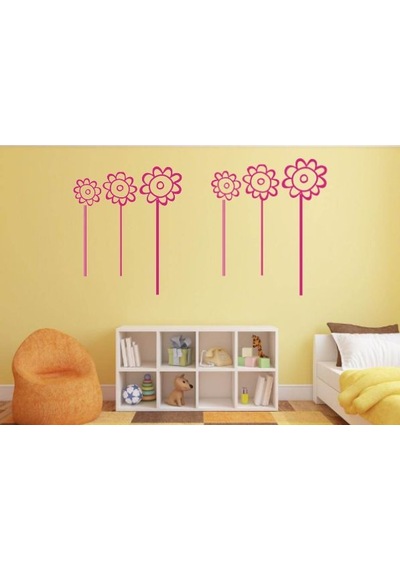 Duvar Süsü Sticker 2 Adet Pembe Papatyalı Şeffaf Filmli Pvc 48x