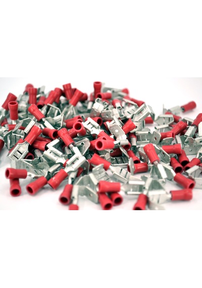 100 Adet 0,50-1,50mm Kablo Ucu 6,3 Erkek Dişi Dönüşlü Fiş Kırmızı Sıkmalı