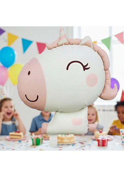 51x54 Cm Retro Unicorn Karamel Pembe Folyo Balon - Doğum Günü Parti Dekorasyon Balonu Çok Renkli