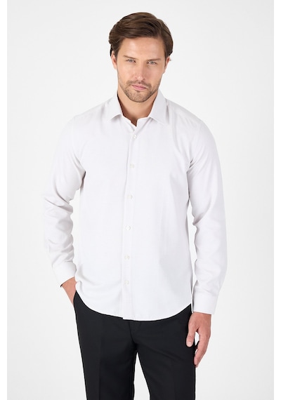 İmza Bej Uzun Kol Sert Yaka Cepsiz Slim Fit Pamuklu Gömlek 1004250225 Bej