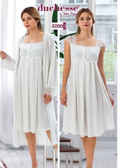 Duchesse 2200 Hamile Lohusa Sabahlıklı Gecelik Takım-ekru