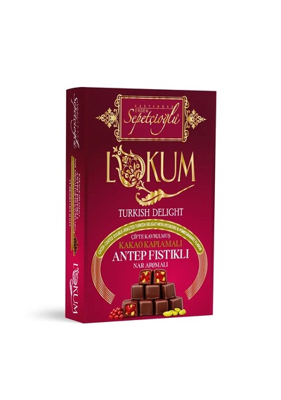 Sepetçioğlu Kastamonu Meşhur Kakao Kaplamalı Antep Fıstıklı Nar Aromalı Çifte Kavrulmuş Lokum 200g