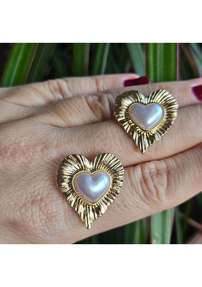 Slowshe-inci Detaylı Kalpli Vintage Küpe Gold