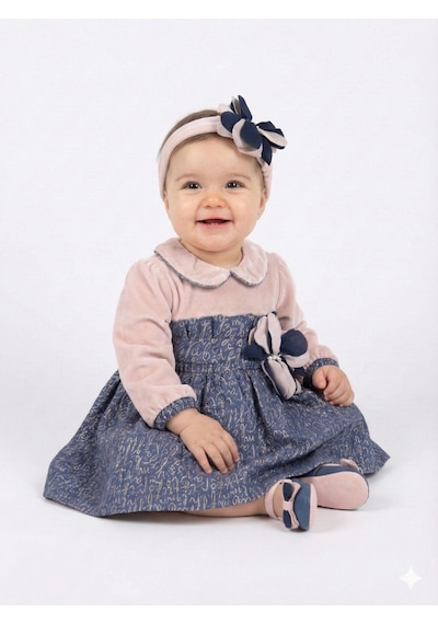 Xo Kids Kız Çocuk Elbise 6-36 Ay 9071 Bej - Lacivert