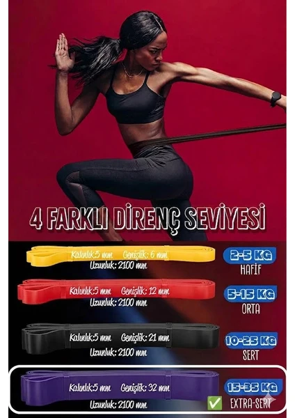 35 Kg Pilates Direnç Bandı Mor - Ağır Sert Egzersiz Ve Spor Lastiği Fitnes Bandı