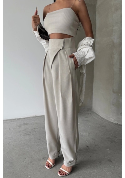 Defymoda Tasarım Pantolon - Bej Bej