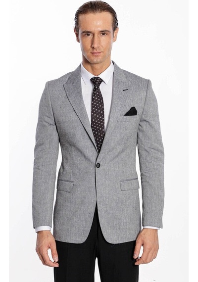 Wessi Sivri Yaka Slim Fit Füme Erkek Ceket Füme