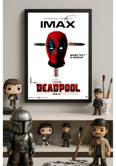 Deadpool Siyah Ahşap Çerçeveli Poster, Dekoratif Film Duvar Tablosu