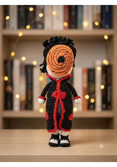 Obito Uzumaki Amigurumi Örgü Oyuncak - Naruto Anime Hediyelik Figür 21 Cm