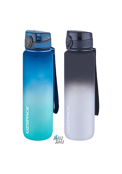 Uzspace 2'li Tritan Matara Seti 1000ml Büyük Boy Çift Renk Softtouch Ff Collection Tritan Su Matarası Mavi Turkuaz - Siyah Beyaz