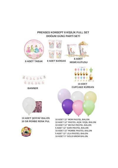 Prenses Temalı Doğum Günü Parti Süsleme Seti Makaron Balon, İyi Ki Doğdun Yazısı Tabak Bardak Doğum Günü Konsept Çok Renkli Prenses Temalı Doğum Günü Parti Süsleme Seti Makaron Balon, İyi Ki Doğdun Yazısı Tabak Bardak Doğum Günü Konsept Çok Renkli
