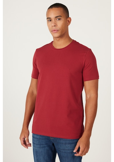 Erkek Bordo 360 Derece Her Yöne Esneyen Slim Fit Bisiklet Yaka Tişört Bordo