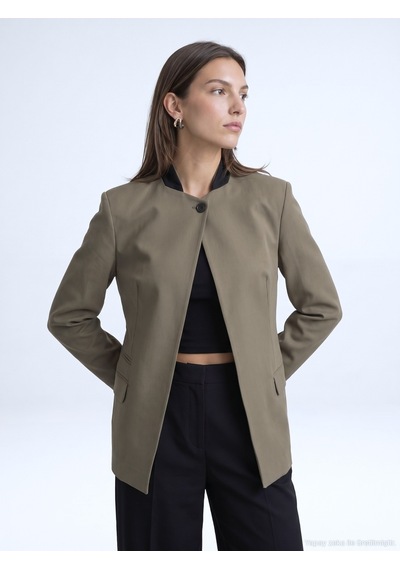 Dilvin 60827 Kontrast Yaka Blazer Ceket-yeşil