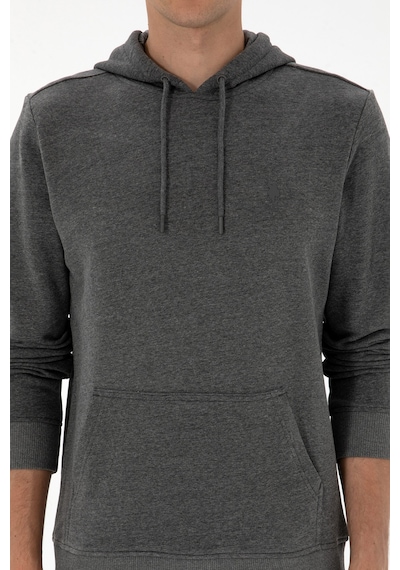 U.S. Polo Assn. Erkek Regular Fit Kapüşonlu Antrasit Melanj Basic Sweatshirt 50313720-VR081