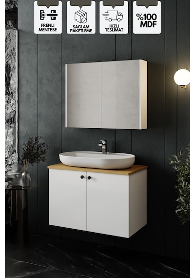 Karen Banyo Mimoza 80 Cm Tezgahlı, Aynalı Banyo Dolabı Seti, Seramik Lavabo Dahil, Beyaz, Mdf Beyaz Karen Banyo Mimoza 80 Cm Tezgahlı, Aynalı Banyo Dolabı Seti, Seramik Lavabo Dahil, Beyaz, Mdf Beyaz