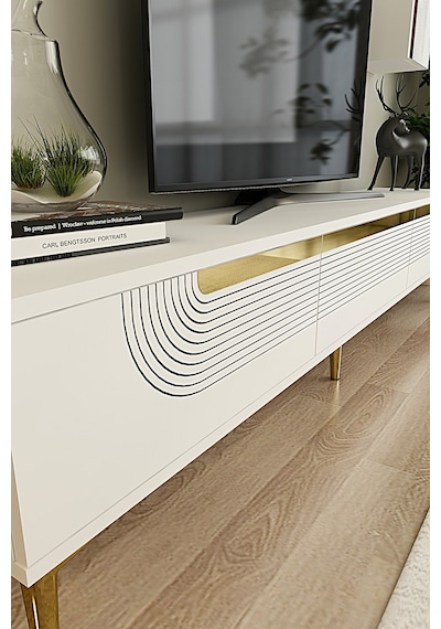 Tsa1805bg - Meyra Tsa180 Tv Stand, Tv Sehpası Ve Tv Ünitesi Beyaz-gold 180cm