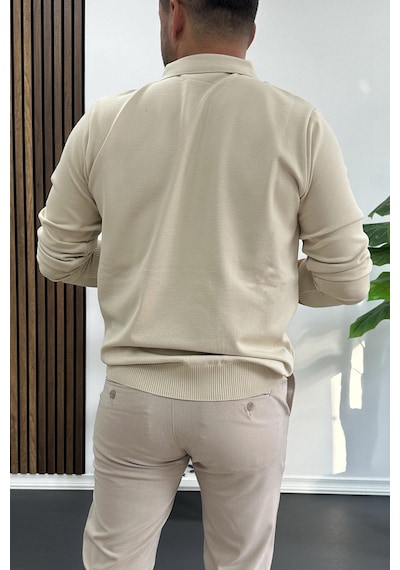 Edwox Erkek Açık Yaka Düz Desen Normal Kalıp Kazak Krem Edw423 Krem