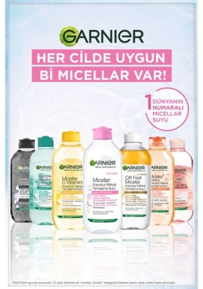 Garnier Micellar Makyaj Temizleme Suyu 400ml, 24 Saat Nemlendirme, Hassas Ciltler İçin