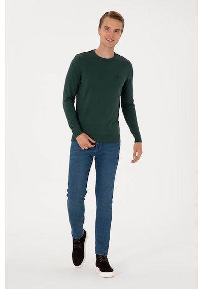 U.S. Polo Assn. Erkek Slim Fit Bisiklet Yaka Koyu Yeşil Basic Kazak 50313713-VR079