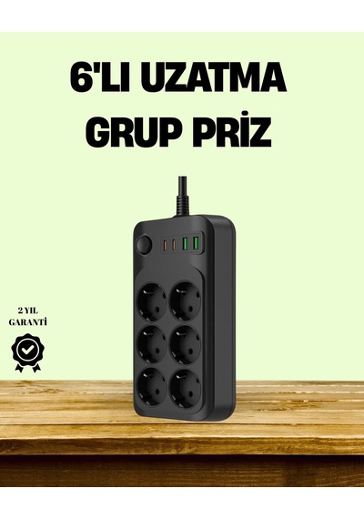 Ceylan Adam 2500w Güçlü 6 Lı Priz Usb Ve Type-c Çıkışlı Termal Korumalı Standart