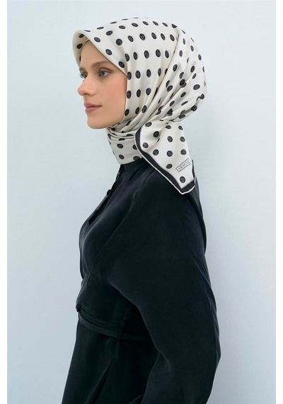 Armine İpek Eşarp 2026 Yaz - 9544-80 Ekru Siyah Twill