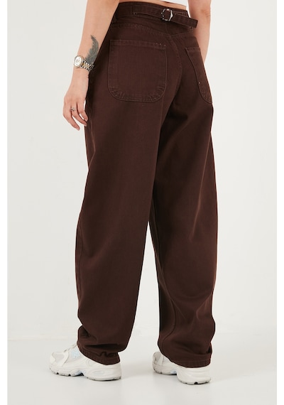 Lela Pamuklu Yüksek Bel Daralan Paça Baggy Kot Pantolon Kadın Kot Pantolon 66930083 Kahve