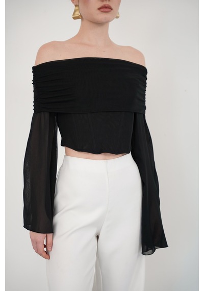 Verymoda D 2977 Uzun Kol Tül Bluz - D2977 Siyah