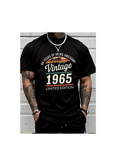 Caddemia Yaz Moda Rahat Gevşek 60 Yıl Büyük Desen Baskılı Sınırlı Üretim 1965 Retro Siyah 2XL