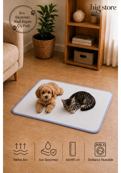 3d 2 Katlı Yıkanabilir Sıvı Geçirmez Kedi Köpek Çiş Pedi Tuvalet Eğitim Pedi 60x90 Ebat