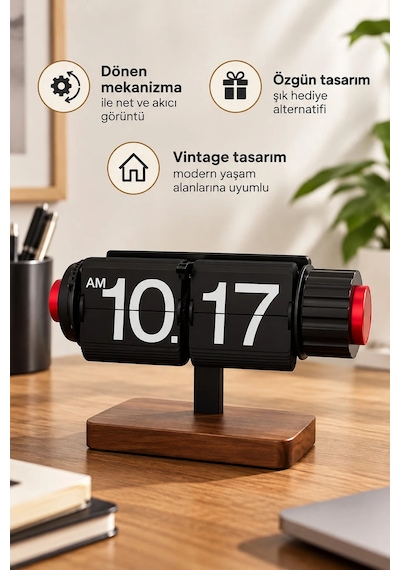 Exenar - Kahverengi - Sayfa Çevirmeli Retro Saat Ahşap Tasarım Flip Yaprak Masaüstü Mekanik Masa Saati Alarmlı Çalar Saat Exenar - Kahverengi - Sayfa Çevirmeli Retro Saat Ahşap Tasarım Flip Yaprak Masaüstü Mekanik Masa Saati Alarmlı Çalar Saat