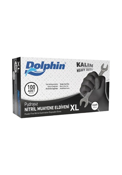 Dolphin Nitril Muayene Eldiveni Pudrasız 100 Adet Siyah Xl Extra Kalın 2'li Ekonomik Paket - 2 Tarı