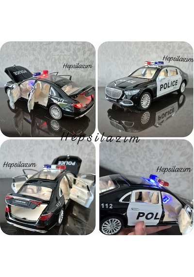 Metal Oyuncak Polis Araba Mercedes Maybach Model Araç Sesli Işıklı Çekbırak Diecast 23cm Diğer