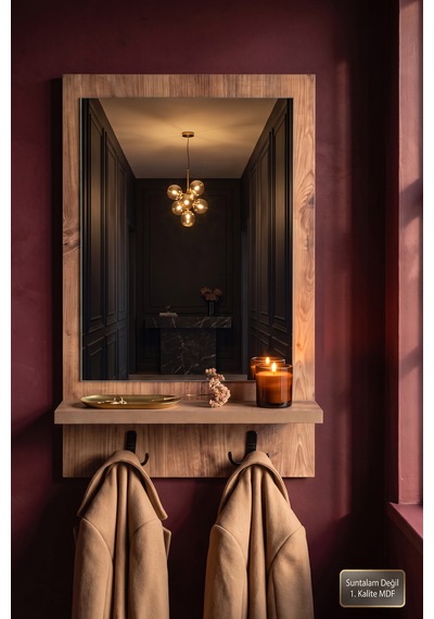 Antik Ahşap Dekoratif Ayna Raflı Askılıklı Banyo Oda Lavabo Wc Dresuar Koridor Konsol Mutfak Makyaj Aynası Dz-1 Antik Çam