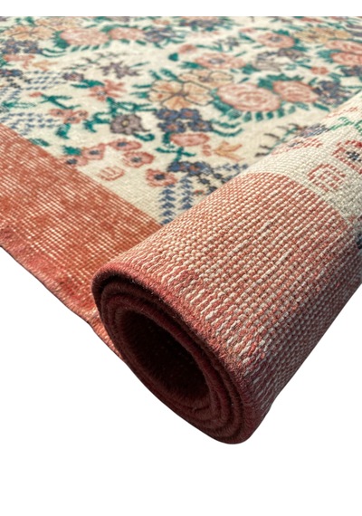El Dokuma Eskitme Vintage Halı 118x208 Çiçekli Turuncu Retro Halı Turuncu