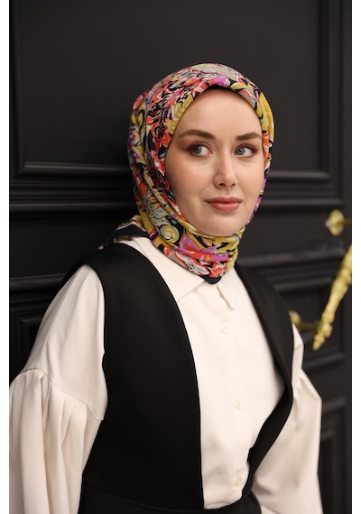 Silk Home Olinda İpek Eşarp 47002-31 Koyu Lacivert, Yağ Yeşili, Beyaz, Turuncu